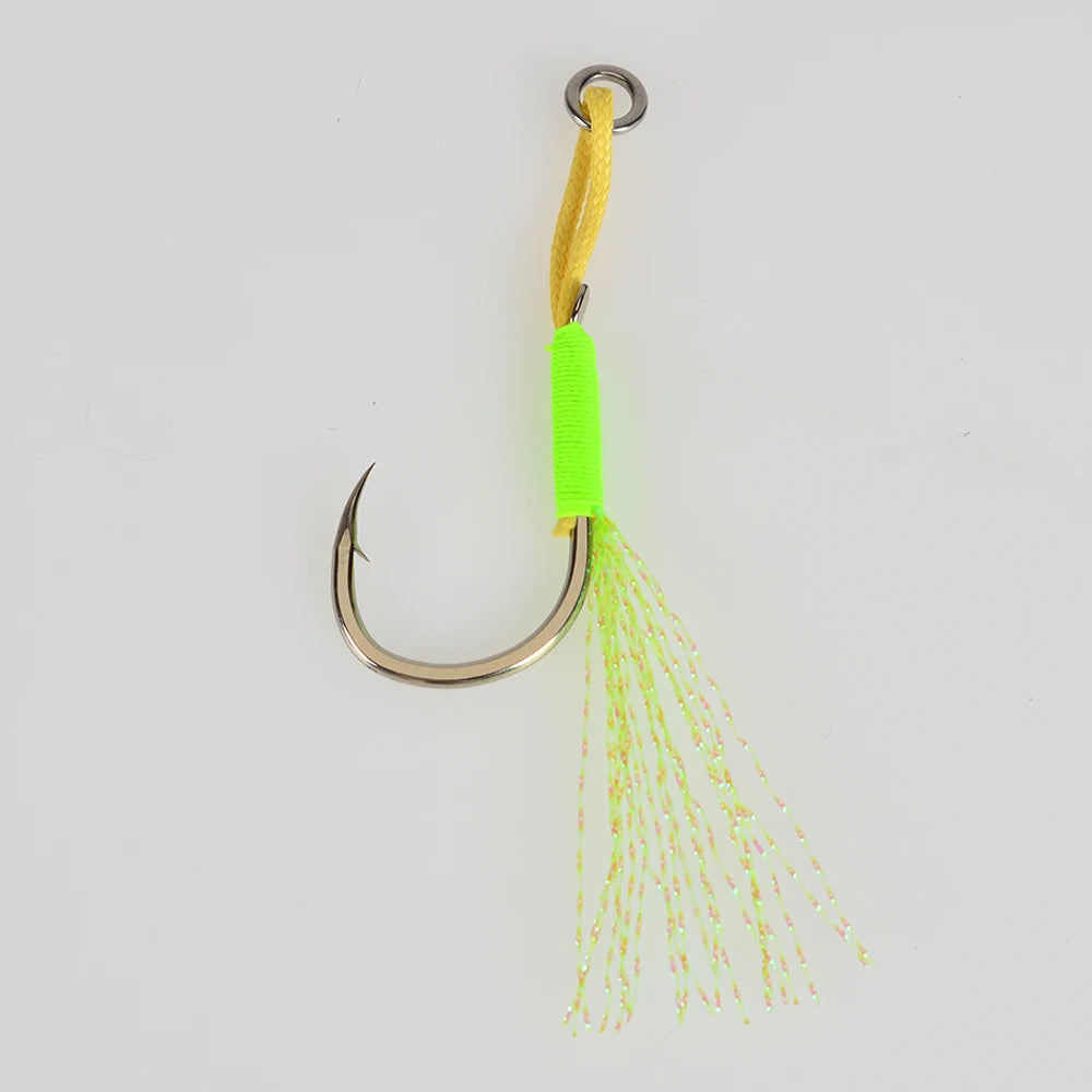 Metal Jig Feather Tail Assist Hooks 13-22# PE Line Solid Ring 10Pcs for 10-120g Fishing Lures