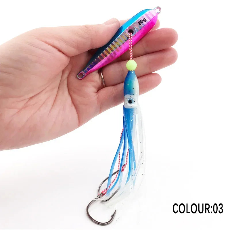 1Pcs Inchiku Jig Lures 40g-200g Slow Metal Jig Luminous Squid Hook Sinking Saltwater Spinning Fishing for Marlin Snapper Grouper
