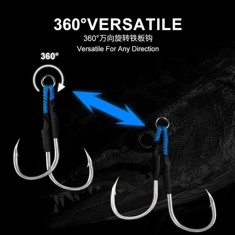 2/0 3/0 5/0 9/0 Double Assist Barbed Hook High Carbon Steel Slow Jigging Hooks with PE Line Sea Fishing Pike Metal Jigging Bait