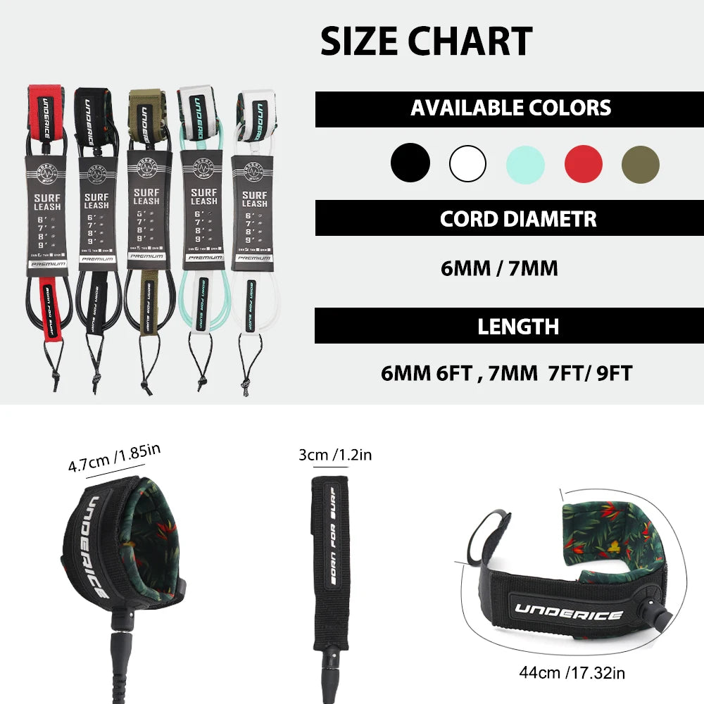 SUP Board 6-10FT Surf Leash Surf Leg Rope Surfboard Leash TPU Stainless Swivels Inflatable Paddle Board Longboard Foot Rope