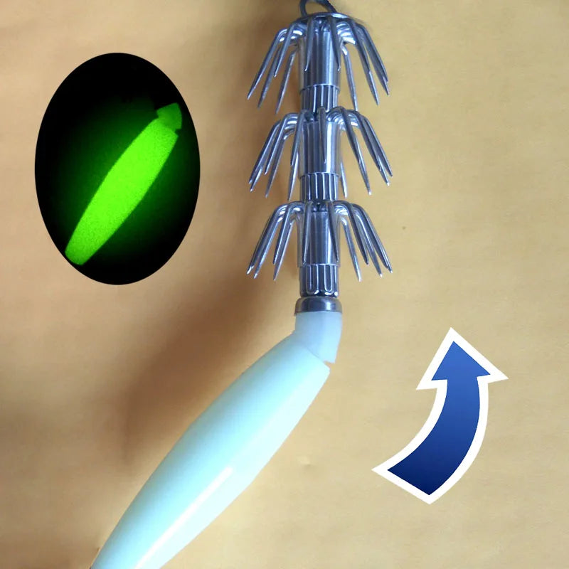 LumaLure Glow Squid Jigs - Luminous Lure With Sharp Hook