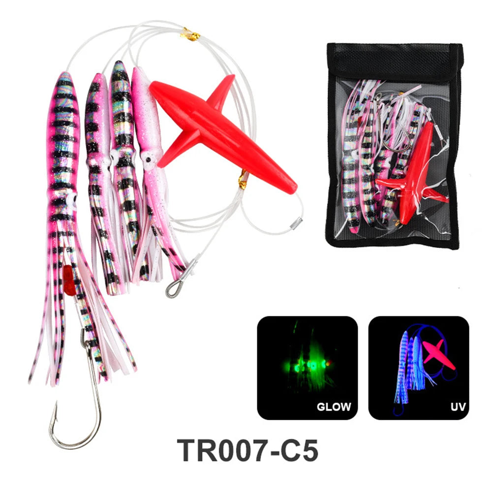 9"Rig Bird Trolling Lures Fishing Rigged Lure Squid Tuna Daisy Chain Artificial Bait Saltwater Big Game Fishing Mahi Marlin