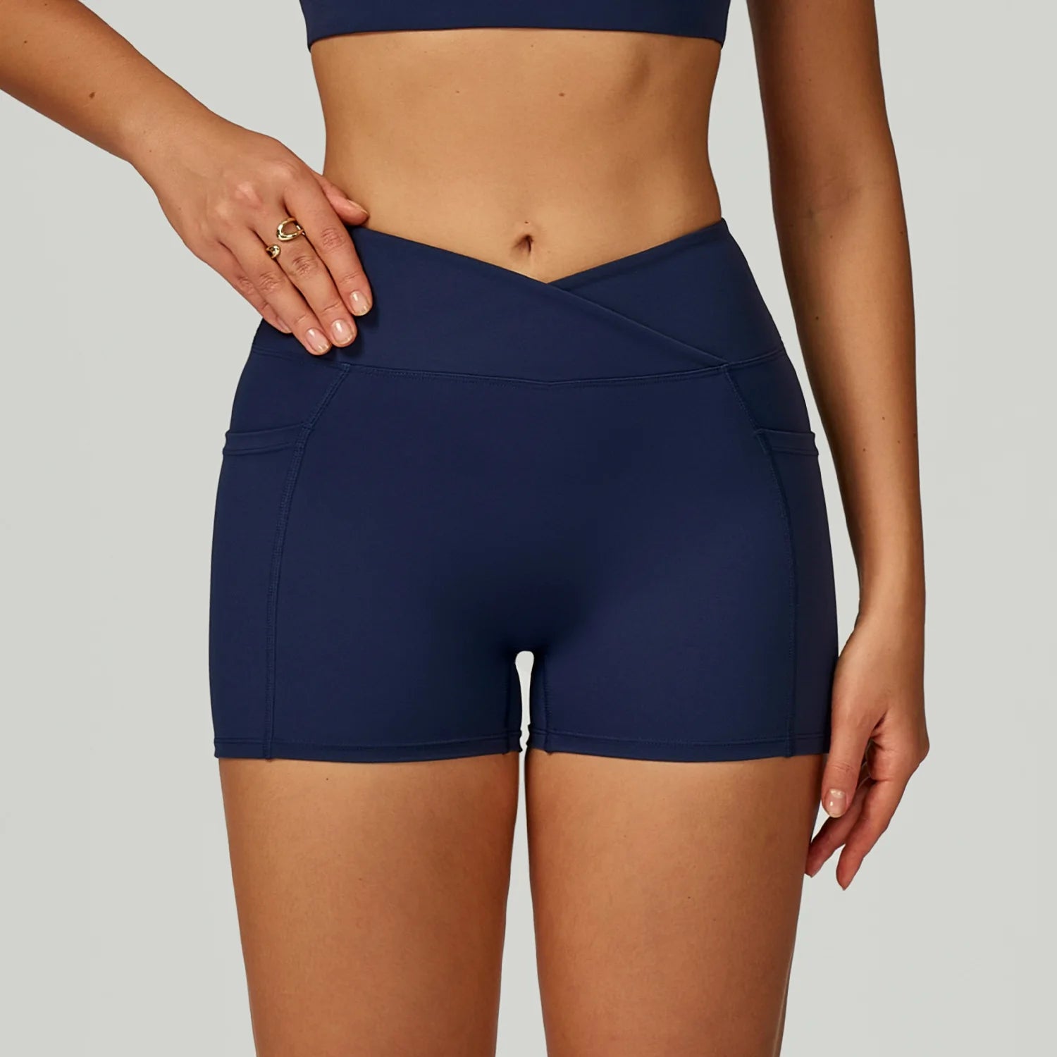 Women’s High Waisted Yoga Shorts Cross Waistband Tight Fitting Activewear