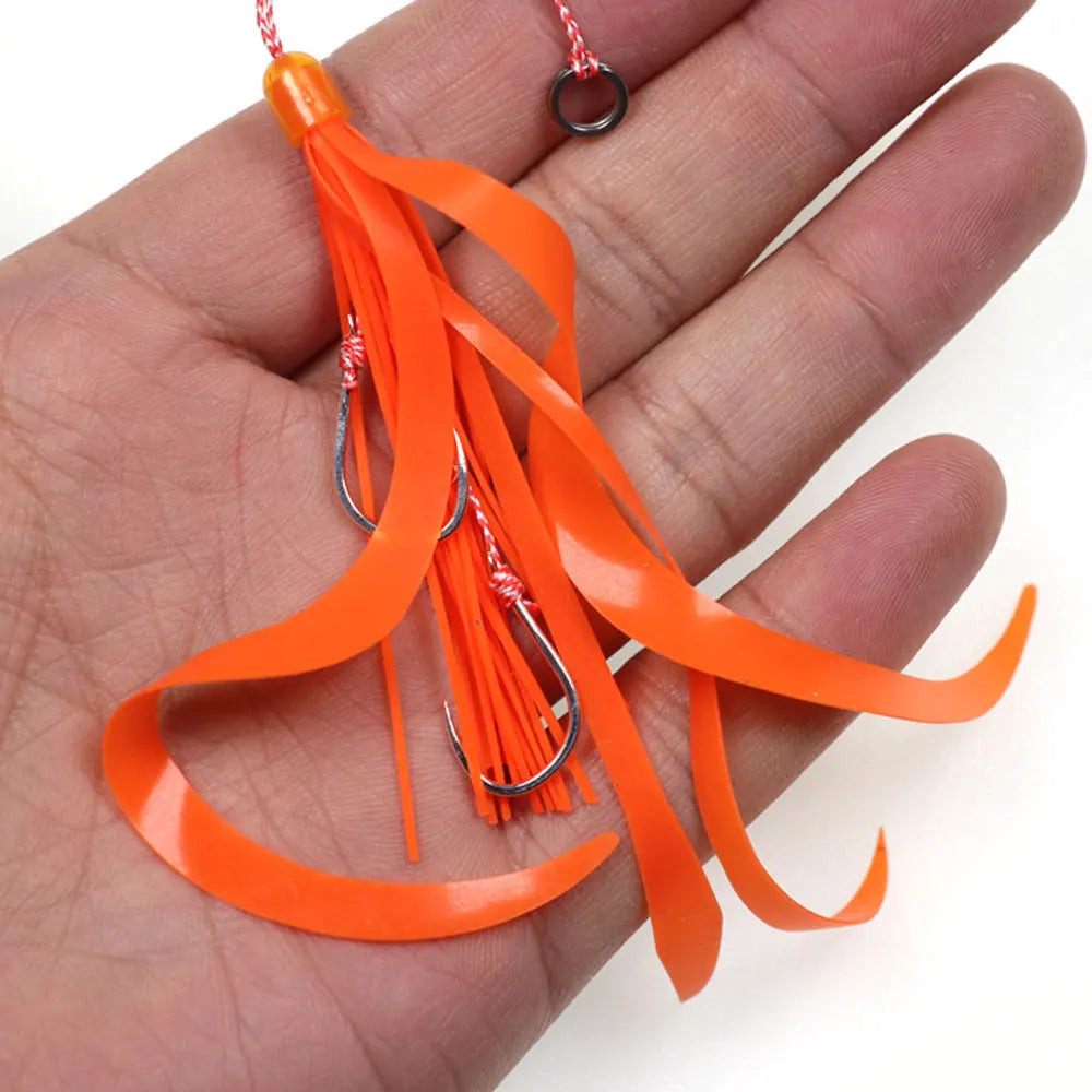 Ellllv Saltwater Snapper Fishing Silicon Rubber Skirts 12# Twin Assisted Hooks For Marlin Inchiku Tai / Kabura Slider Jig Lure