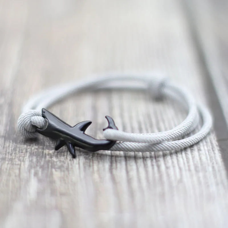 Noter New Shark Bracelet Unisex Double Layer Adjustable 3mm Cord Chain Braclet Beach Jewelry Accessories Surfer Bracelet.