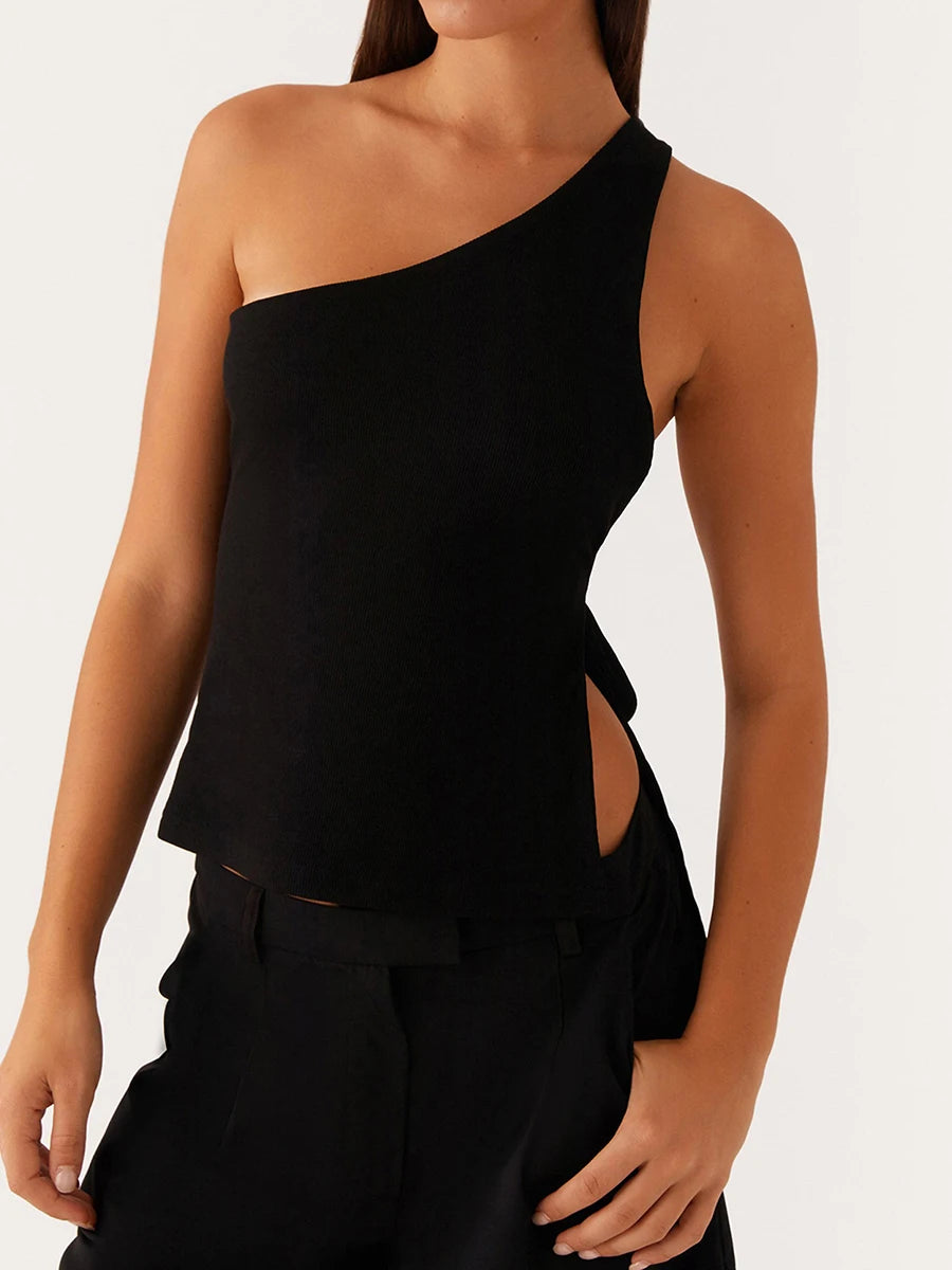 Women’s Elegant Shoulder Blouse Fashionable Sleeveless Top with Chic Side Knot