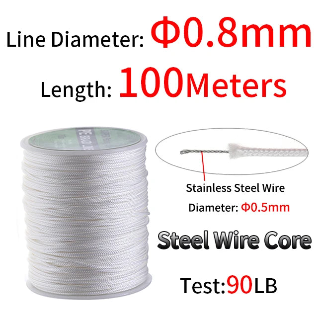PE Braided Assist Line for Fishing Jigging Trolling Diving Spear Fishing Rope