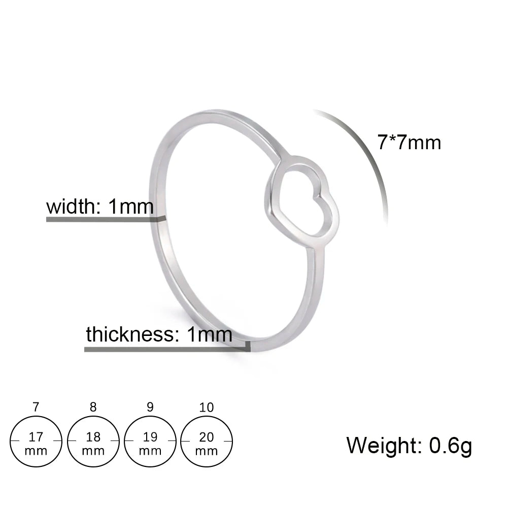 Skyrim New Simple Hollow Heart Rings for Women Stainless Steel Minimalist Finger Ring Jewelry Engagement Anniversary Gifts