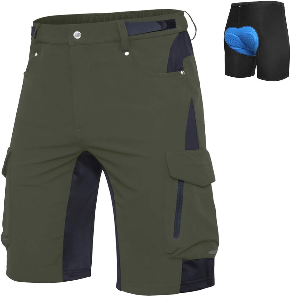 Mens Mountain Bike Shorts 4D Padded Bike Shorts Baggy Cycling Biking Bicycle Biker Shorts Loose-Fit with 6 Pockets