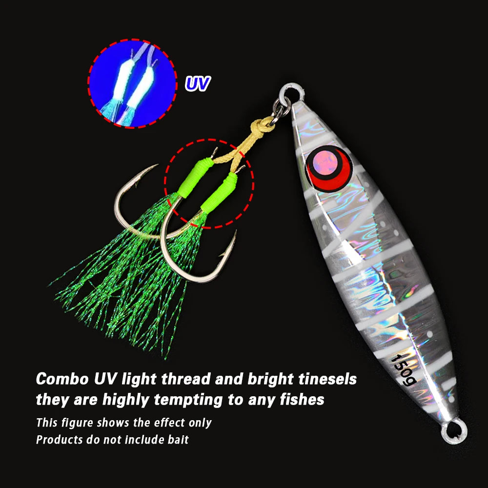 Metal Jig Feather Tail Assist Hooks 13-22# PE Line Solid Ring 10Pcs for 10-120g Fishing Lures
