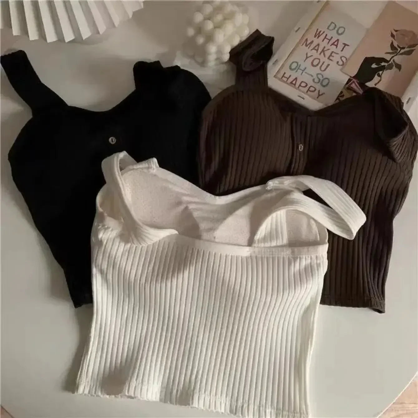Women's Y2K Cropped Tops with Bra Pads Slim Camisole
