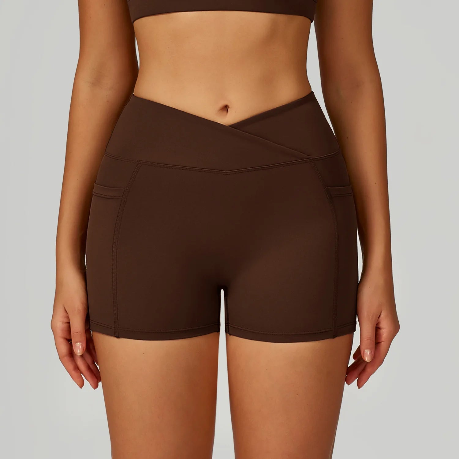 Women’s High Waisted Yoga Shorts Cross Waistband Tight Fitting Activewear