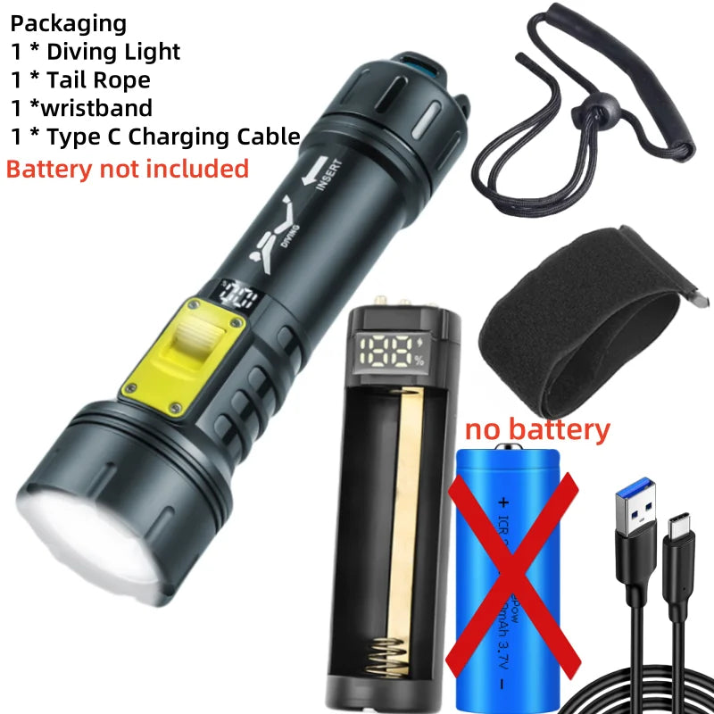 AquaPro XHP70 Diving Flashlight - IPX8 Waterproof Long Range
