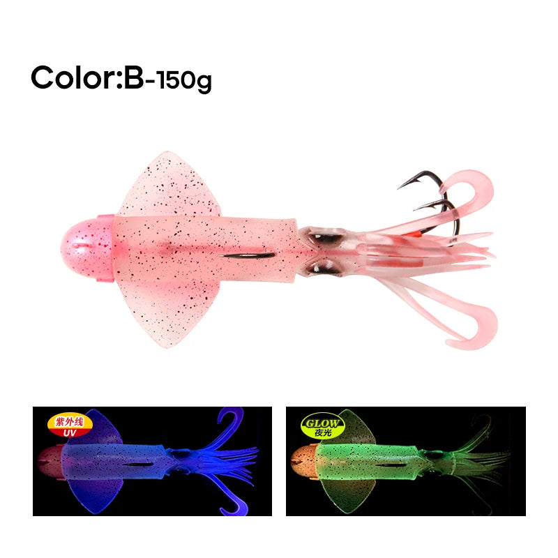 Glow UV 150g 180g 200g Luminous PVC Squid Octopus Skirt Sea Saltwater With Assist Hook Jigging Fishing Soft Lures Bait