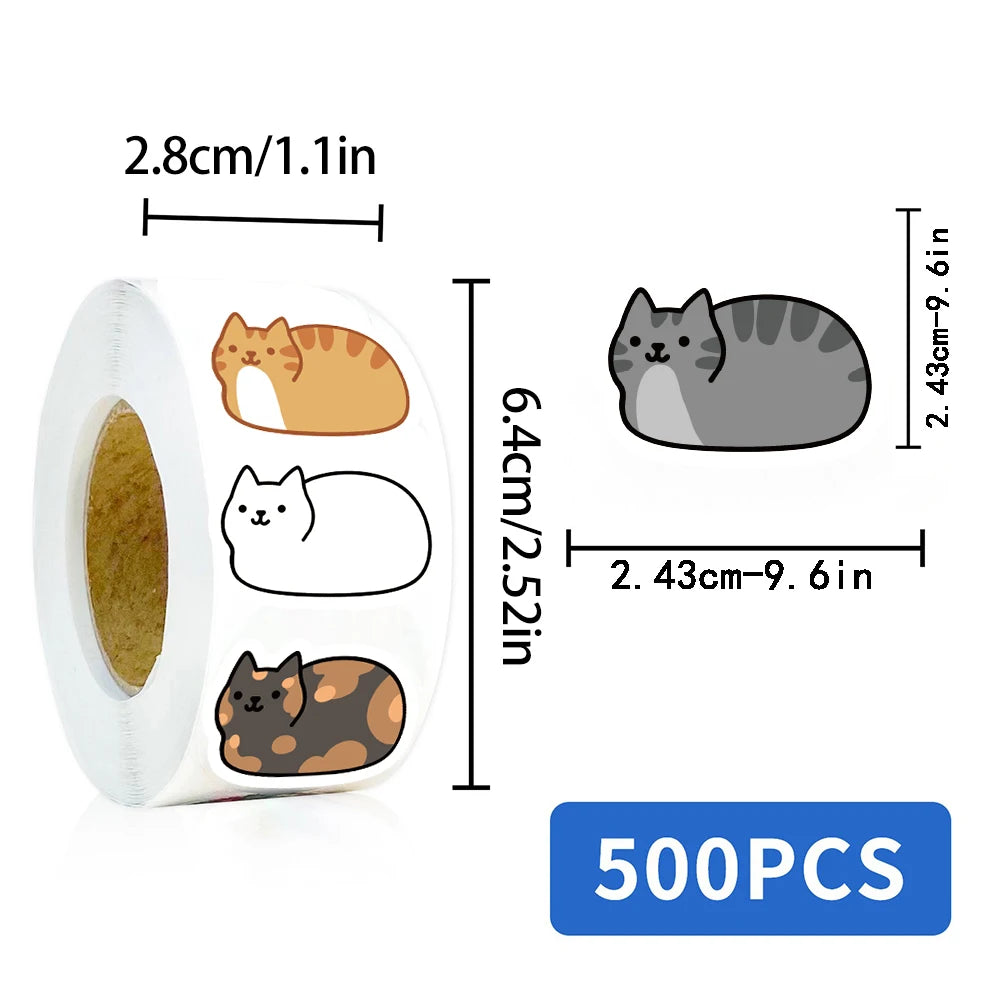 500PCS Kawaii Cartoon Cat Tuo Tuo Roll Stickers Skateboard Laptop Luggage Skateboard Phone Gift Waterproof Phone Cute Sticker 