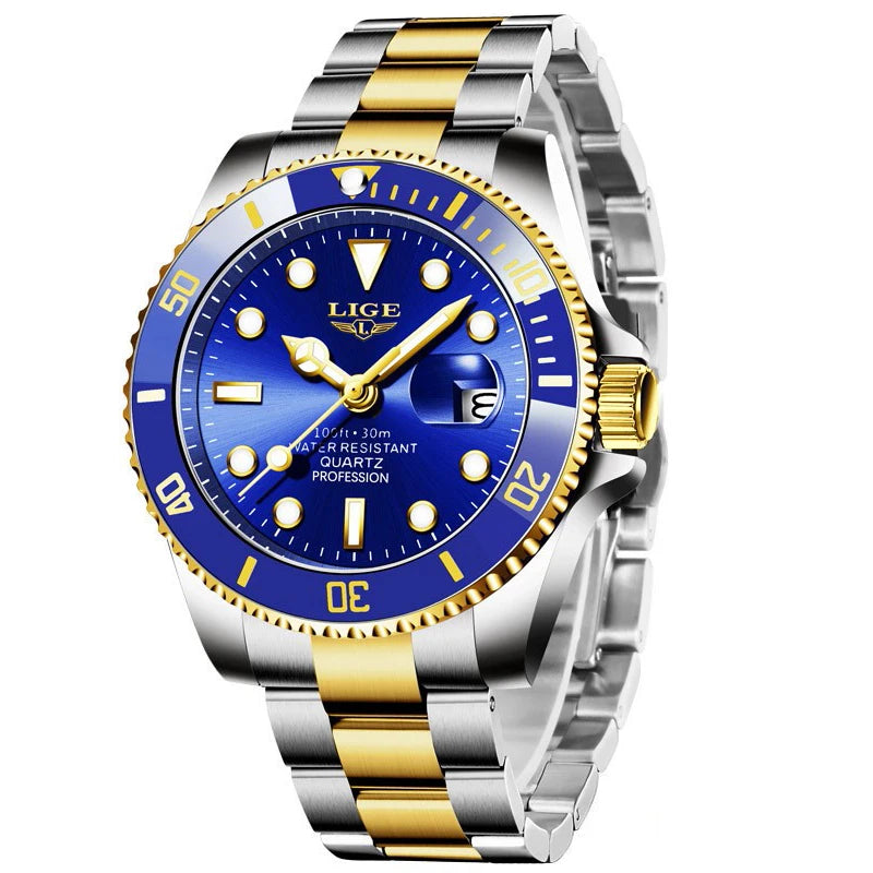 LIGE Mens Watches Diver Watch Men Military Sports Waterproof Quartz Wristwatch