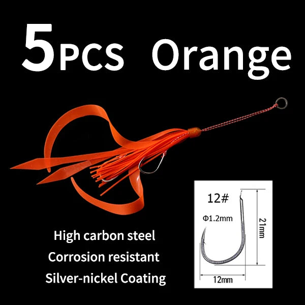 Ellllv Saltwater Snapper Fishing Silicon Rubber Skirts 12# Twin Assisted Hooks For Marlin Inchiku Tai / Kabura Slider Jig Lure