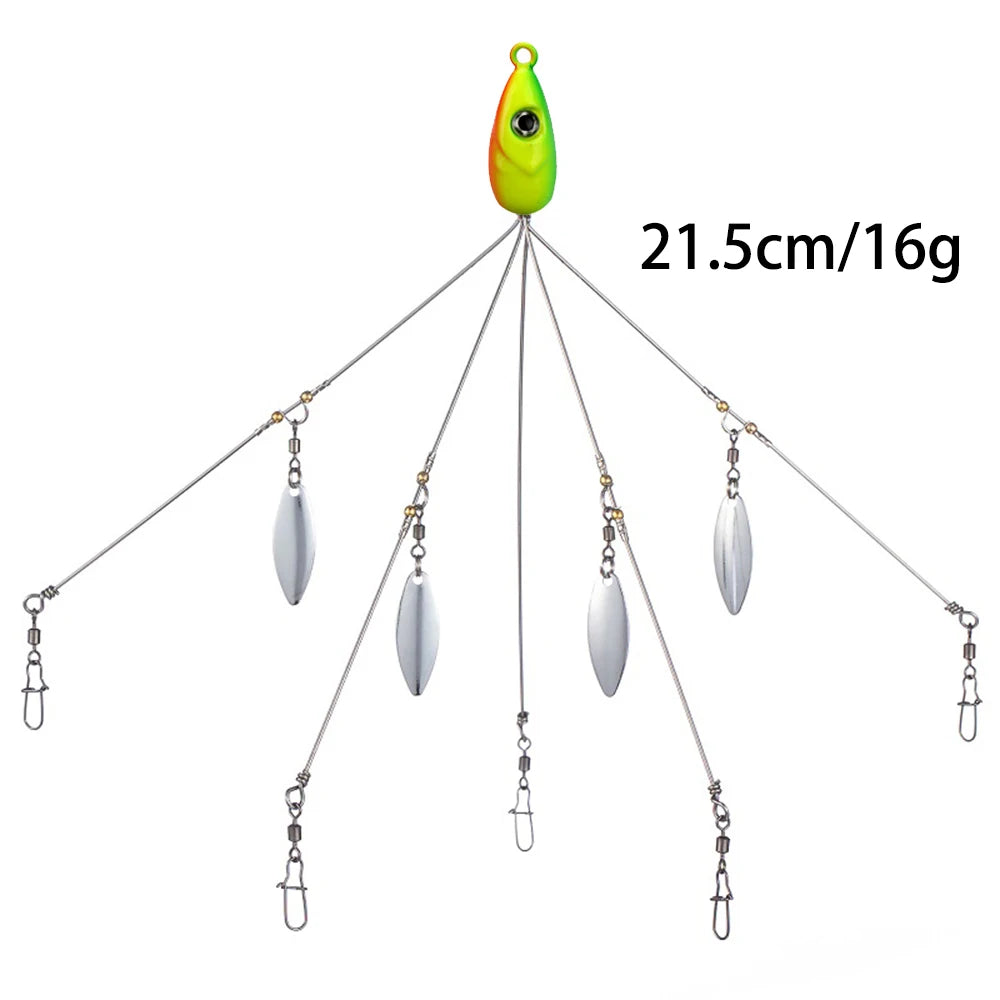 Umbrella Fishing lure Rig 5 Arms Alabama Rig Head Swimming Bait Bass Fishing Group Lure Snap Swivel Spinner, 18g