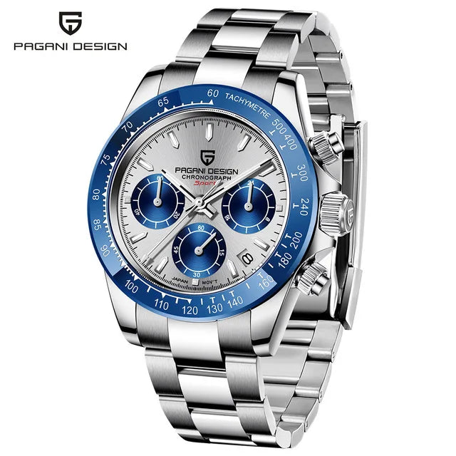 PAGANI DESIGN Men's Quartz Watches Sapphire Retro Chronograph Stainless Steel Waterproof Watch 40mm New V2