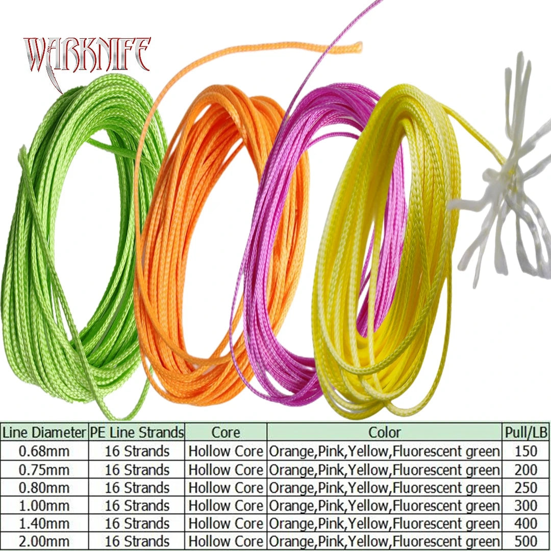 Warknife 16 Strands 10m/lot PE Braid Fishing Line Super Strong Hollow Core Rope for Jig Assist Hook Rigging Diving Spear Fishing