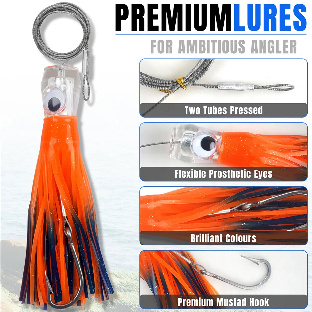 6pcs 6/9inch Saltwater Trolling Lure Squid Skirts Deep Sea Fishing Lure Tuna Marlin Shark Mahi Trolling offshore Big game Fish