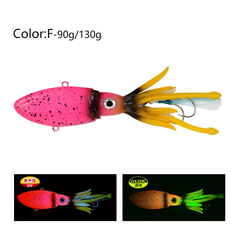 90g 130g Luminous UV TPR Octopus Squid Skirt Sea Saltwater With Assist Hook Jigging Fishing Soft Lures Bait