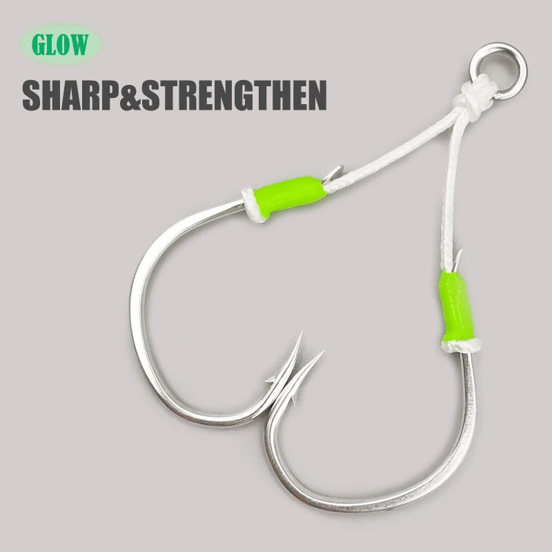 3-SJ Slow Jigging Twin Assist Jigging Hooks Glow Wrap