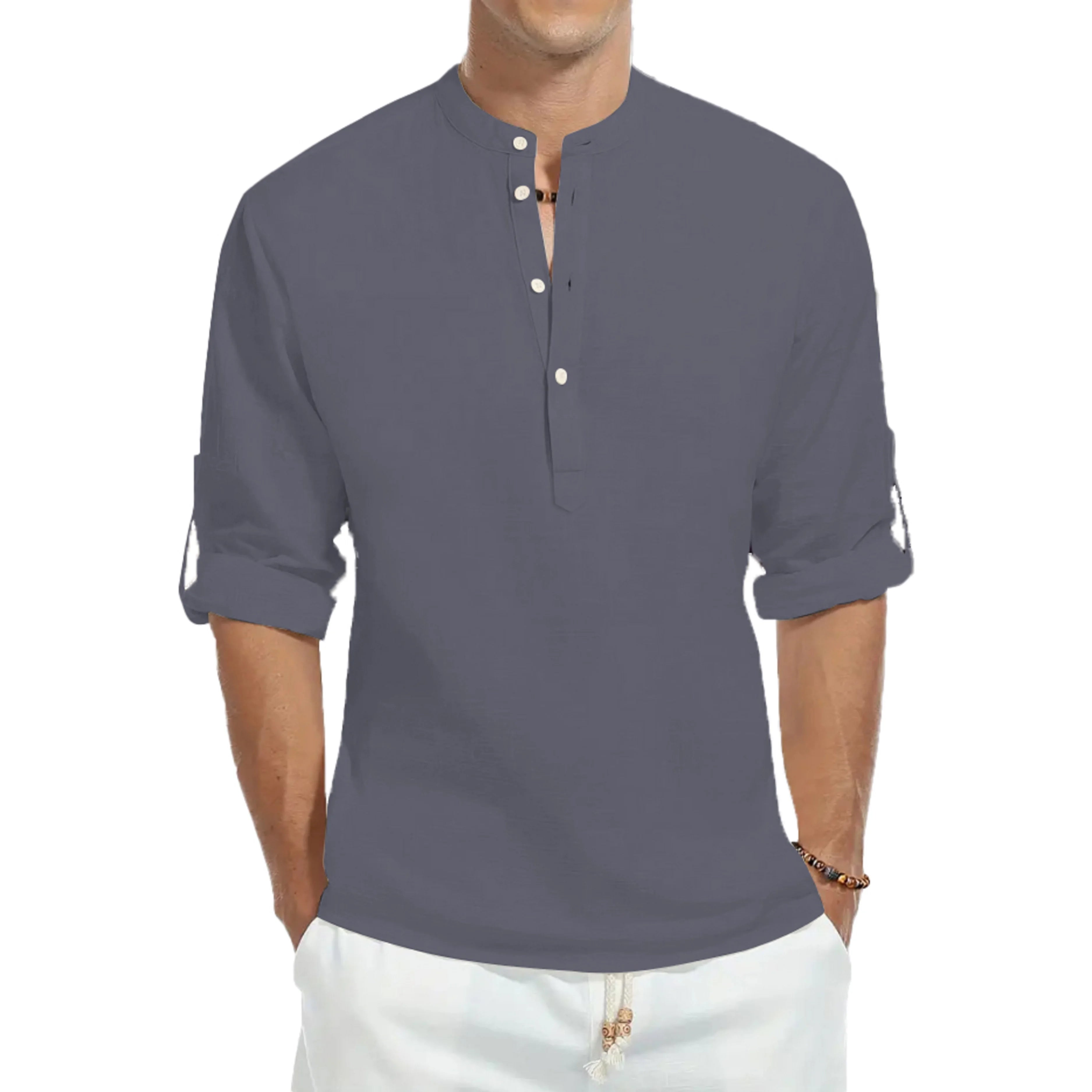 Urban Thread Casual Cotton Stand Up Collar Shirt - Slim Fit