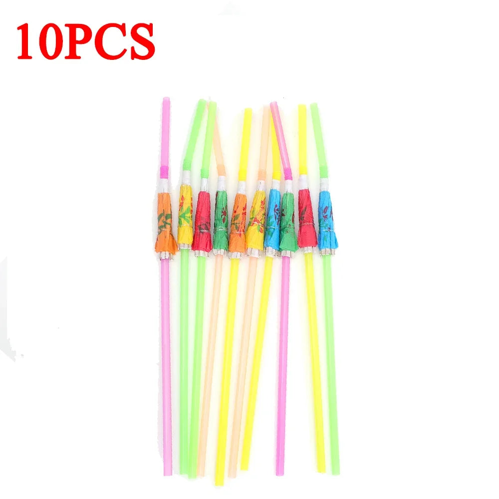 100/50/10Pcs Cocktail Umbrella Drinking Straw Disposable Bendable Straw Beach Theme Hawaii Parties Bar Cocktail Home Decoration