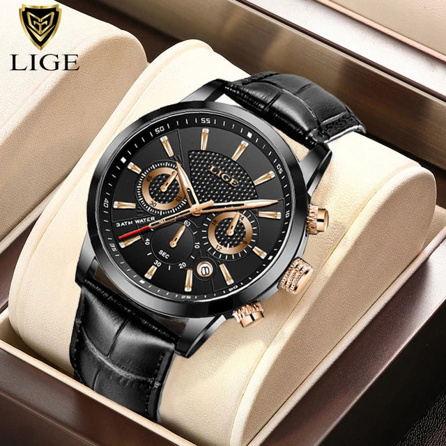 LIGE 2025 Watch Men Fashion Sports Quartz Clocks Mens Watches Top Brand Leather Military Waterproof Date Watch