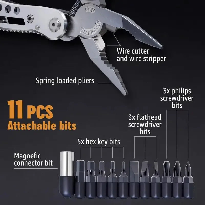 TrailForge 24 In 1 Multitool Pliers - Durable Titanium Bits