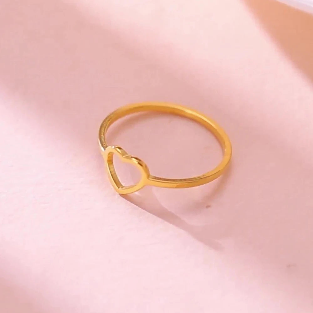 Skyrim New Simple Hollow Heart Rings for Women Stainless Steel Minimalist Finger Ring Jewelry Engagement Anniversary Gifts