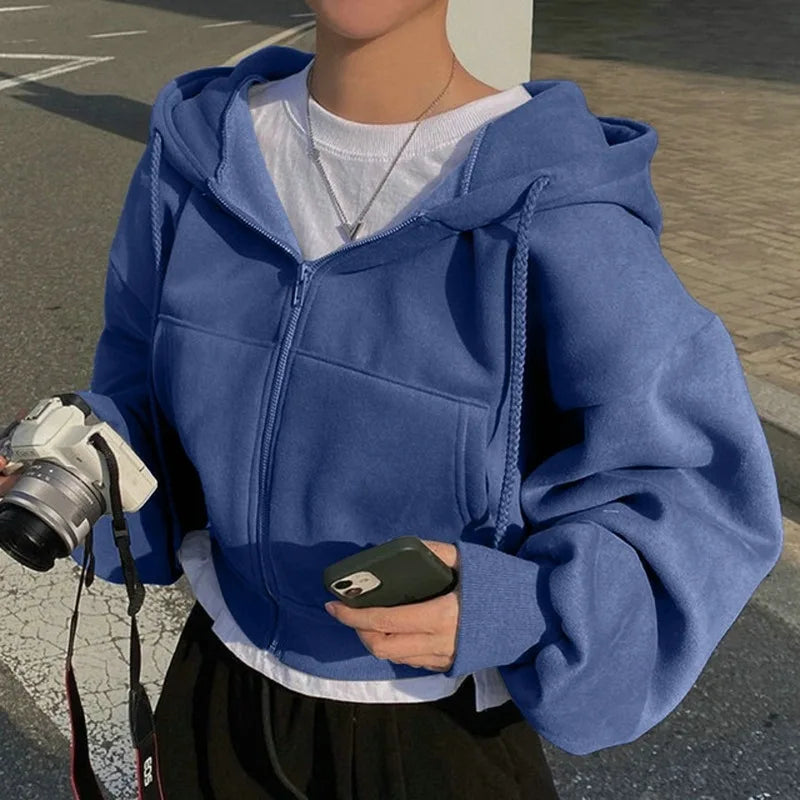 Insfleece Navy Cropped Hooded Sweatshirt - Warm Silhouette