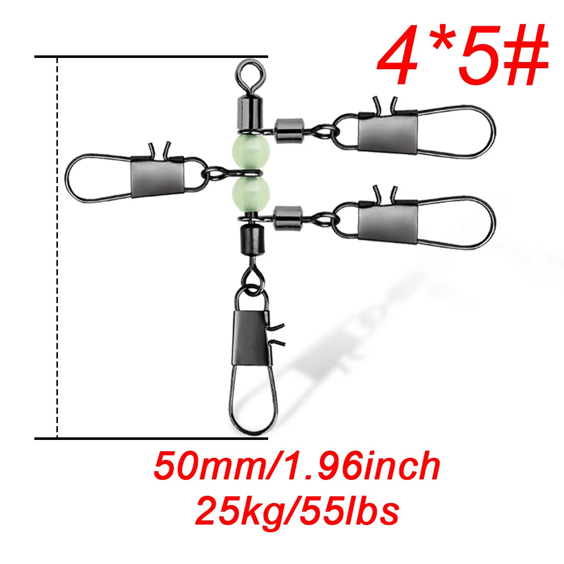 FishTrip 3 Way Swivels 10Pcs T Shape Cross Line Swivel with Glow Beads for Surf Fishing Connector Swivels Interlock Pin