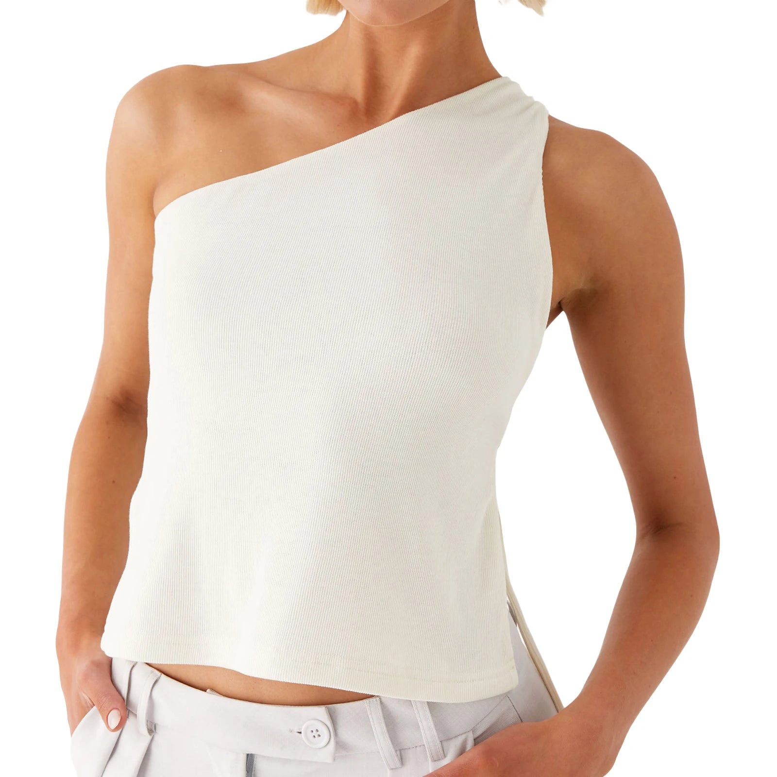 Women’s Elegant Shoulder Blouse Fashionable Sleeveless Top with Chic Side Knot