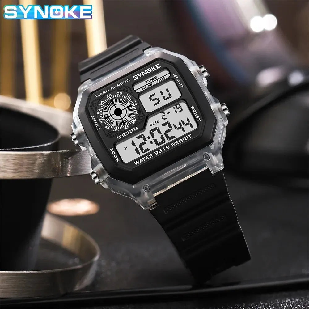 SYNOKE Digital Men’s Multifunction Sports Luminous Waterproof Wristwatch