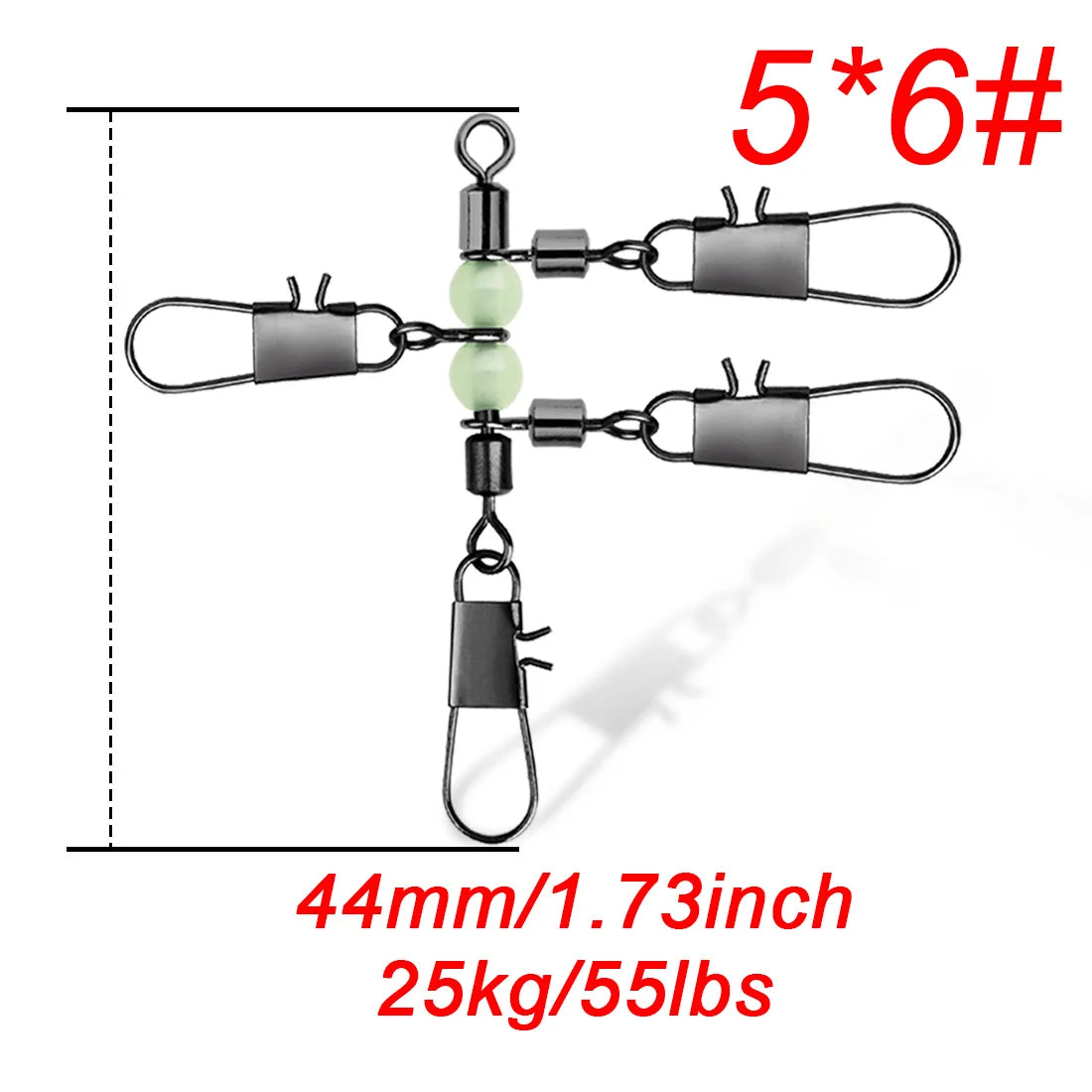 FishTrip 3 Way Swivels 10Pcs T Shape Cross Line Swivel with Glow Beads for Surf Fishing Connector Swivels Interlock Pin