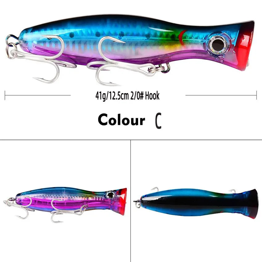 1Pcs Big Game Popper Fishing Lures 12.5cm 41g Saltwater Sea Fishing Lure Wobblers Lure Artificial Plastic bait Isca Pesca Tackle