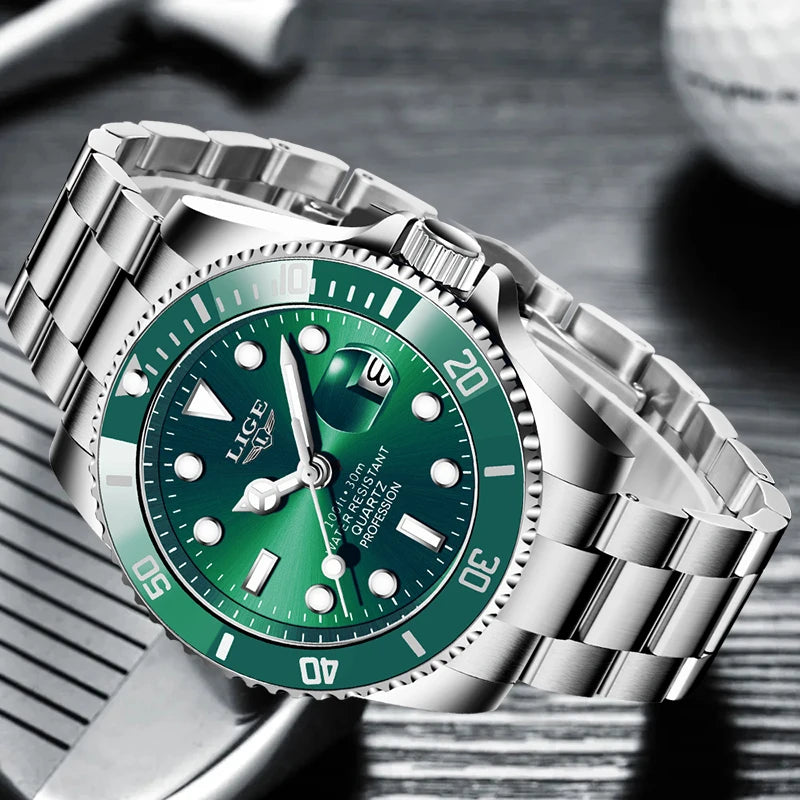 LIGE Mens Watches Diver Watch Men Military Sports Waterproof Quartz Wristwatch