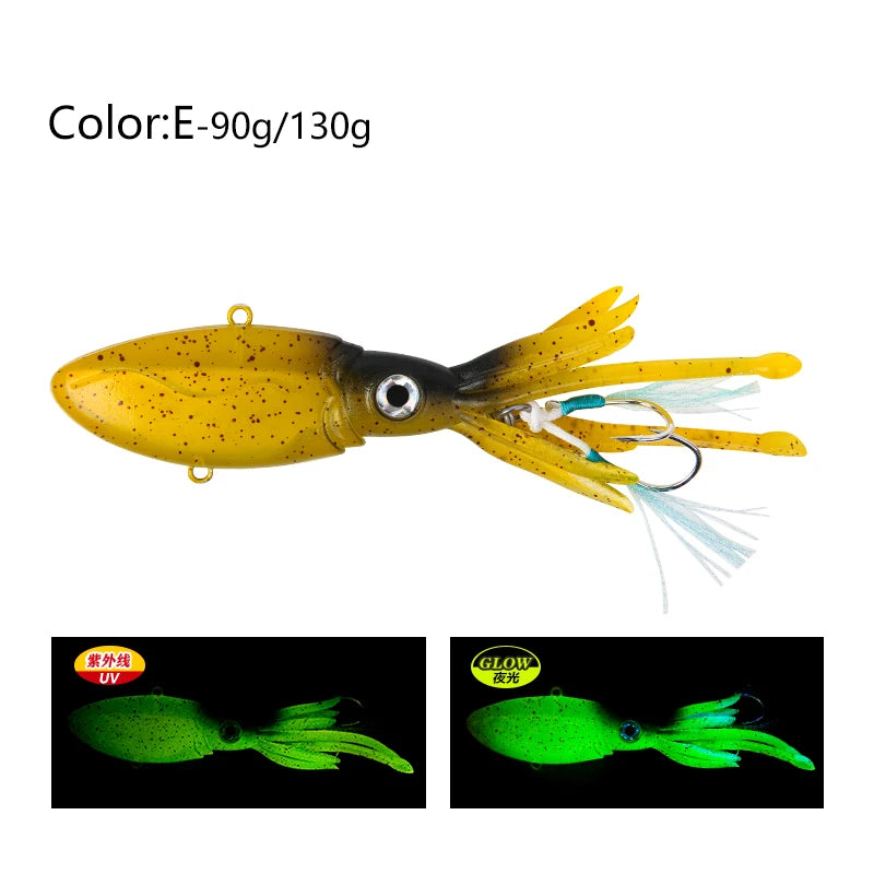 90g 130g Luminous UV TPR Octopus Squid Skirt Sea Saltwater With Assist Hook Jigging Fishing Soft Lures Bait