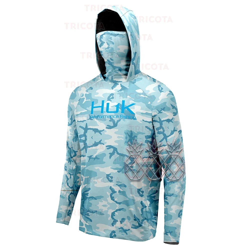 Huk Fishing Shirts Men Long Sleeve Hooded UPF - Breathable