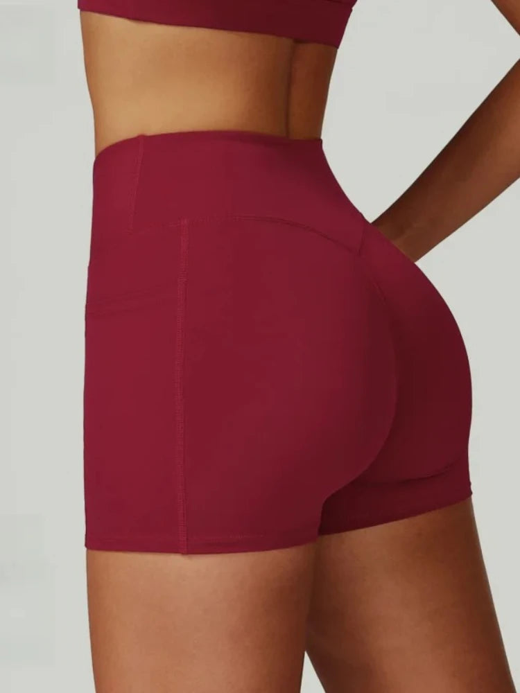 Women’s High Waisted Yoga Shorts Cross Waistband Tight Fitting Activewear