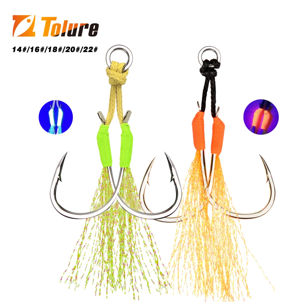 Metal Jig Feather Tail Assist Hooks 13-22# PE Line Solid Ring 10Pcs for 10-120g Fishing Lures