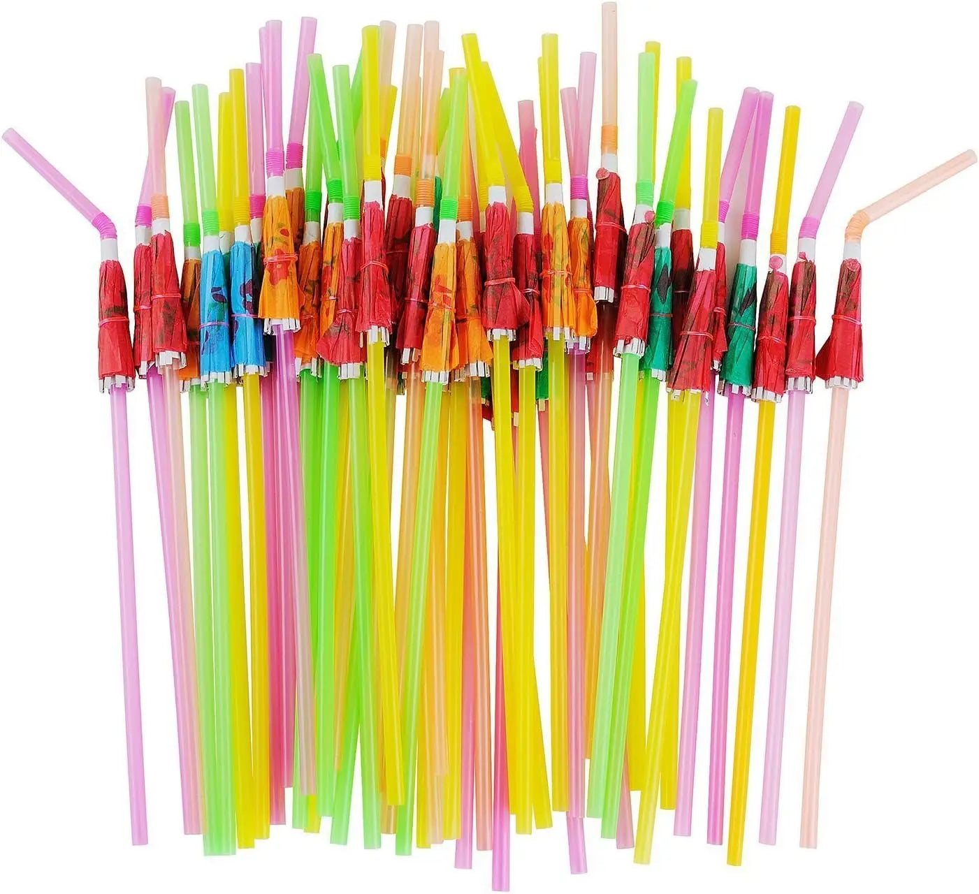50pcs Umbrella Parasol Drinking Straws Hawaiian Beach Cocktail Party Decorations Supplies