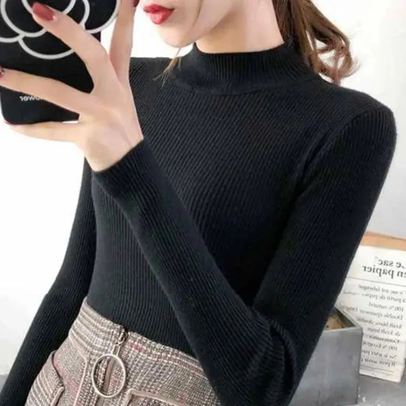 LunaThread Autumn Mock Neck Knit Sweater - Cozy Fit