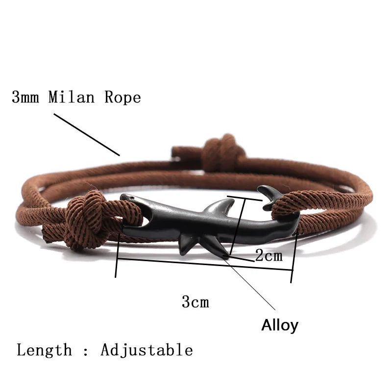 Noter New Shark Bracelet Unisex Double Layer Adjustable 3mm Cord Chain Braclet Beach Jewelry Accessories Surfer Bracelet.