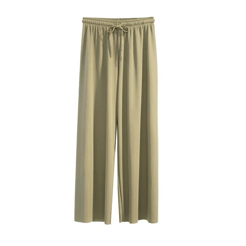 IceSilk Women Ankle Length Wide Leg Pants - Elastic Waist