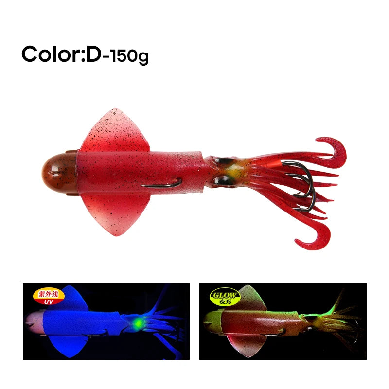 Glow UV 150g 180g 200g Luminous PVC Squid Octopus Skirt Sea Saltwater With Assist Hook Jigging Fishing Soft Lures Bait