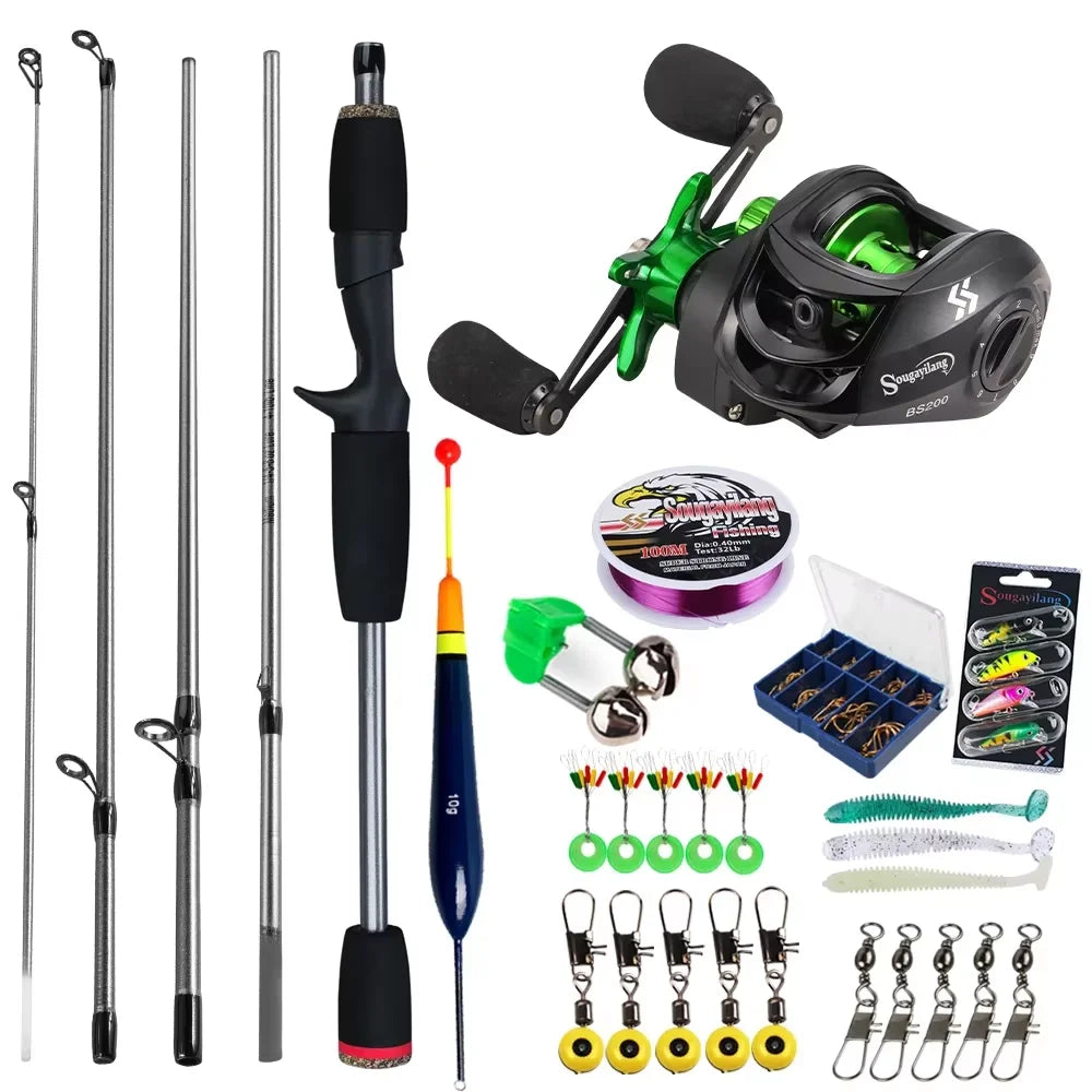 Baitcasting Fishing Rod and Reel Combo 5 Section Fishing Rod and 7.2:1 Gear Ratio Reel Full Kit forSport Fishing