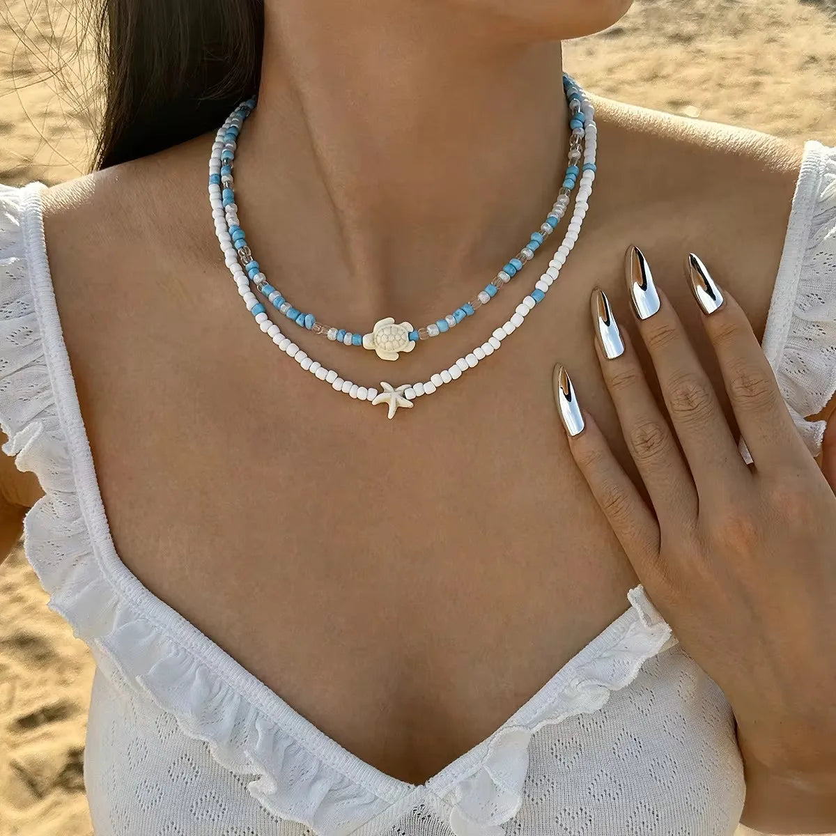Women’s Bead Necklace Handmade Starfish Tortoise Choker